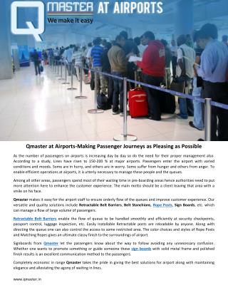 Qmaster at Airports-Making Passenger Journeys as Pleasing as Possible