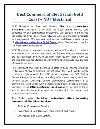 Best Commercial Electrician Gold Coast – NDF Electrical