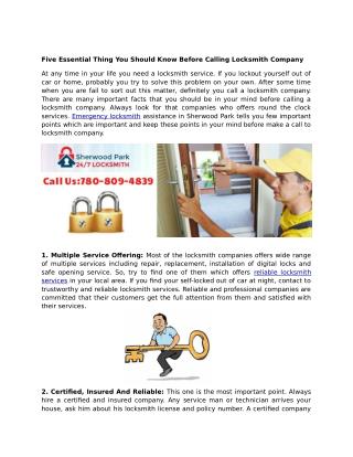 Five Essential Thing You Should Know Before Calling A Locksmith Company