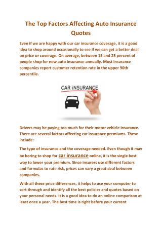 The Top Factors Affecting Auto Insurance Quotes