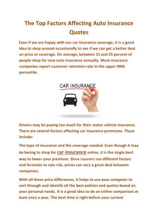 The Top Factors Affecting Auto Insurance Quotes