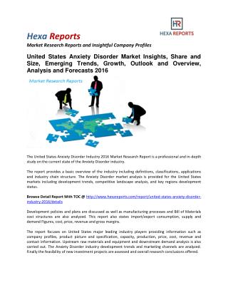 United States Anxiety Disorder Market Insights, Share, Size, Emerging Trends and Outlook