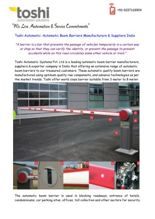 Toshi - Automatic Boom Barriers Manufacturers & Suppliers India