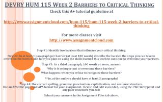 DEVRY HUM 115 Week 2 Barriers to Critical Thinking