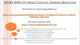 DEVRY HUM 115 Week 5 Critical Thinking Reflection