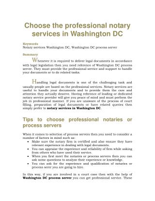 Choose the professional notary services in Washington DC