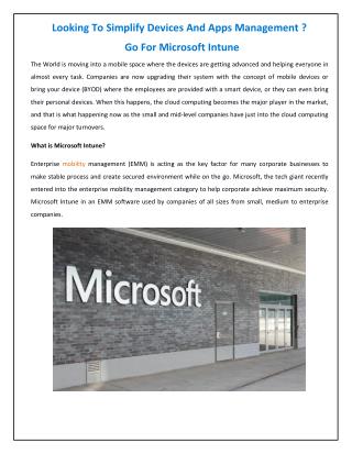 Looking To Simplify Devices And Apps Management ? Go For Microsoft Intune