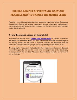 Google Ads for App Installs: Easy and Feasible Way to Target the Mobile Users