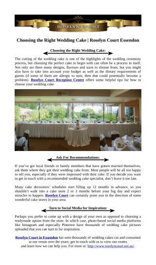 Choosing the Right Wedding Cake - Roselyn Court Essendon