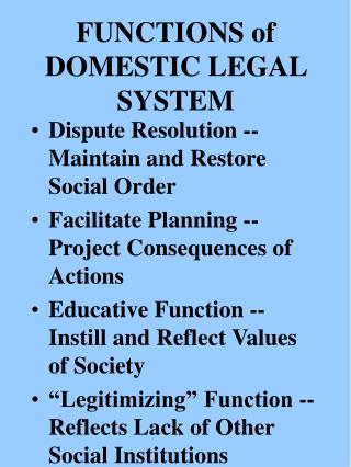 FUNCTIONS of DOMESTIC LEGAL SYSTEM