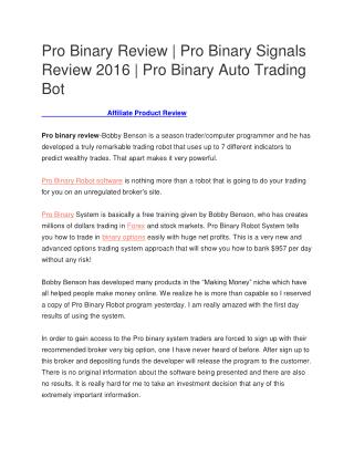 Pro Binary Review | Pro Binary Signals Review 2016 | Pro Binary Auto Trading Bot