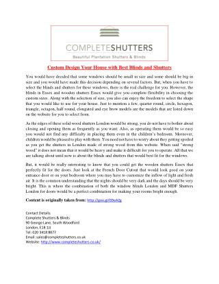 Custom Design Your House with Best Blinds and Shutters