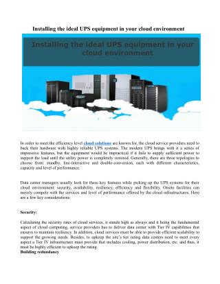 Installing the ideal UPS equipment in your cloud environment