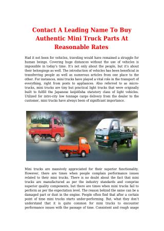 Contact A Leading Name To Buy Authentic Mini Truck Parts At Reasonable Rates