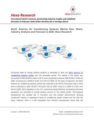 North America Air Conditioning Systems Market Size, Share, Industry Analysis and Forecast to 2020: Hexa Research