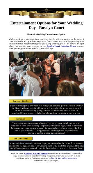 Entertainment Options for Your Wedding Day - Roselyn Court