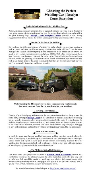Choosing the Perfect Wedding Car - Roselyn Court Essendon