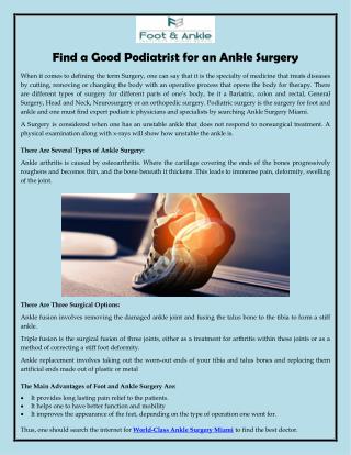 Find a Good Podiatrist for an Ankle Surgery