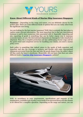 Know About Different Kinds of Marine Ship Insurance Singapore