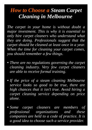 How to Choose a Steam Carpet Cleaning in Melbourne