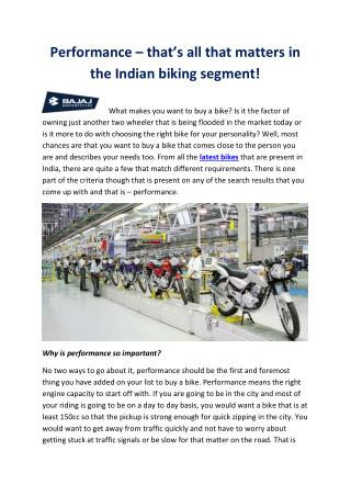 Performance – that’s all that matters in the Indian biking segment!