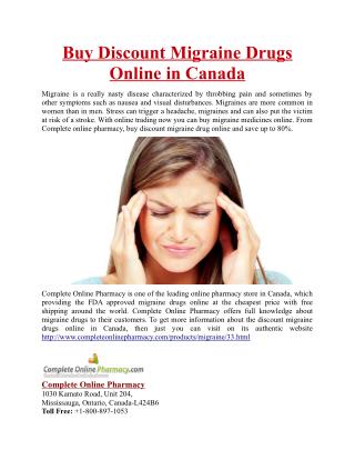Buy Discount Migraine Drugs Online in Canada