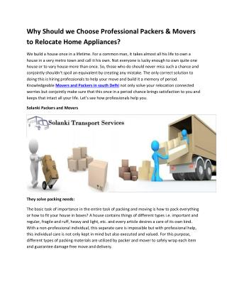 Why Should we Choose Professional Packers & Movers to Relocate Home Appliances?