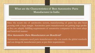 What are the characteristics of best Automotive Parts Manufacturer in India