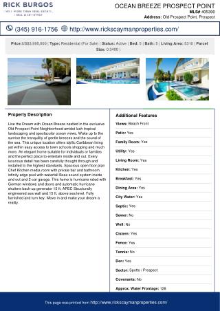 Ocean Breeze Prospect Point Cayman Residential Property For Sale In Grand Cayman