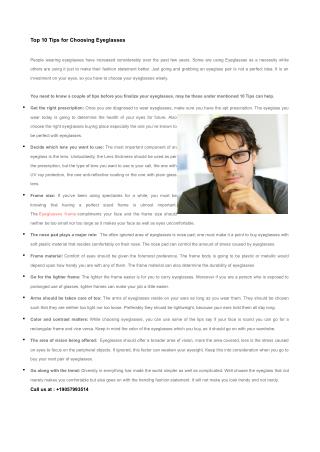 Top 10 Tips for Choosing Eyeglasses