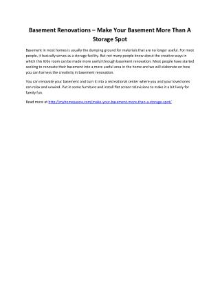 Basement Renovations – Make Your Basement More Than A Storage Spot