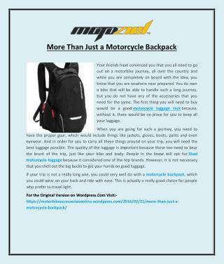More Than Just a Motorcycle Backpack
