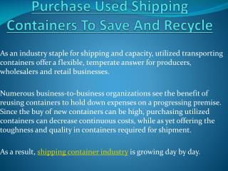 Purchase Shipping Containers To Save And Recycle