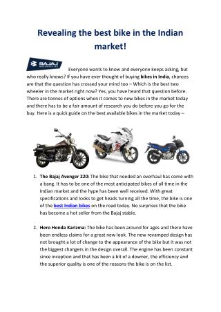 Revealing the best bike in the Indian market!