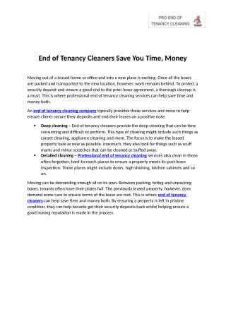 End of Tenancy Cleaners Save You Time, Money