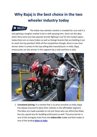 Why Bajaj is the best choice in the two wheeler industry today