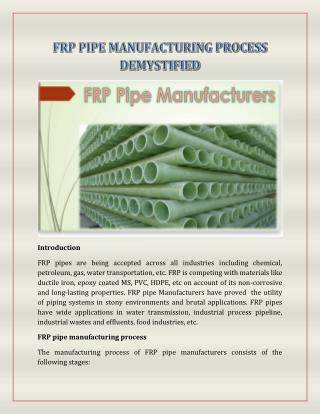 FRP Pipe Manufacturing Process Demystified