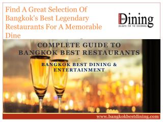 Find A Great Selection Of Bangkok's Best Legendary Restaurants For A Memorable Dine