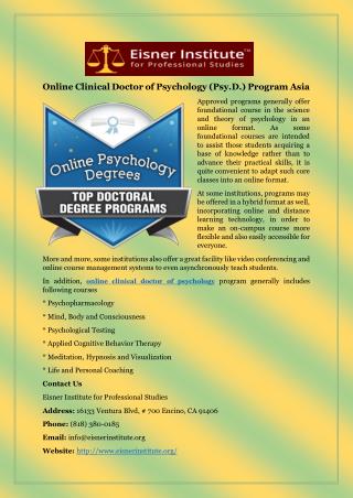 Online Clinical Doctor of Psychology (Psy.D.) Program Asia