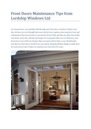 Front Doors Maintenance Tips from Lordship Windows Ltd