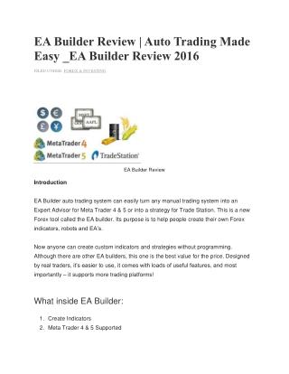 EA Builder Review | Auto Trading Made Easy _EA Builder Review 2016