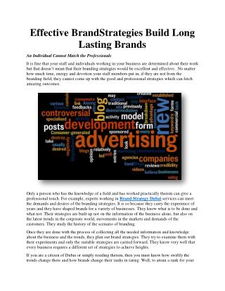 Effective Brand Strategies Build Long Lasting Brands