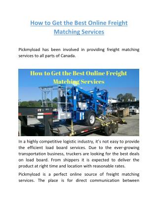 How to Get the Best Online Freight Matching Services