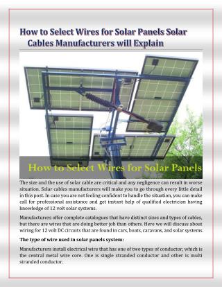 How to Select Wires for Solar Panels Solar Cables Manufacturers will Explain