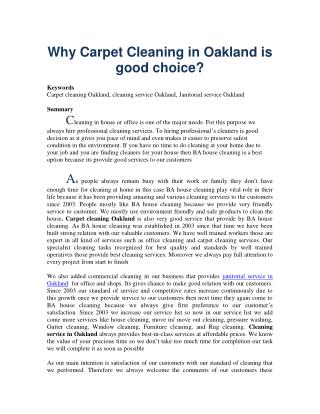 Why Carpet Cleaning in Oakland is good choice?