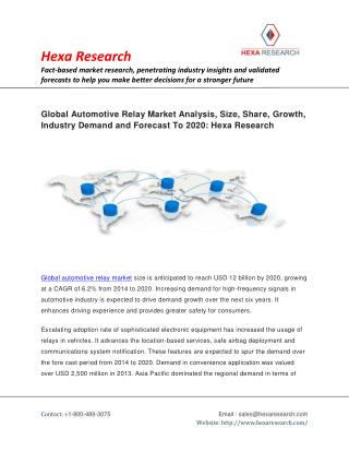 Automotive Relay Market Size, Share, Growth , Industry Analysis, Demand and Forecast To 2020: Hexa Research