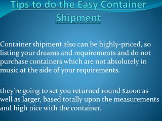 Container Shipment Easy Tips