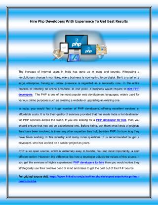 Hire PHP developers with experience to get best results