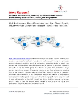 High Performance Alloys Market Size, Share, Growth and Forecast To 2024: Hexa Research