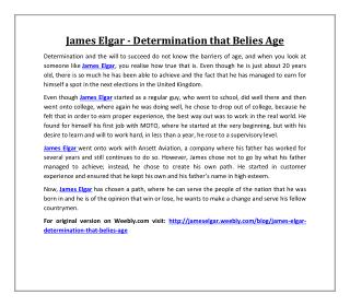 James Elgar - Determination that Belies Age